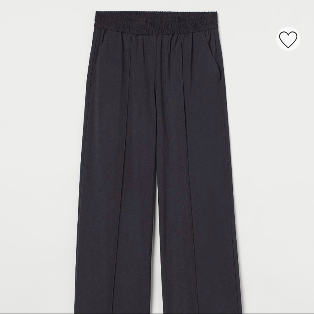 Dark grey pull on wide leg dress pants w seam